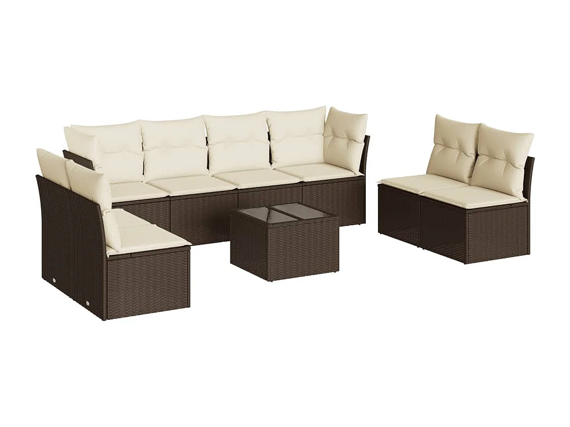 9-delige Loungeset met kussens poly rattan bruin