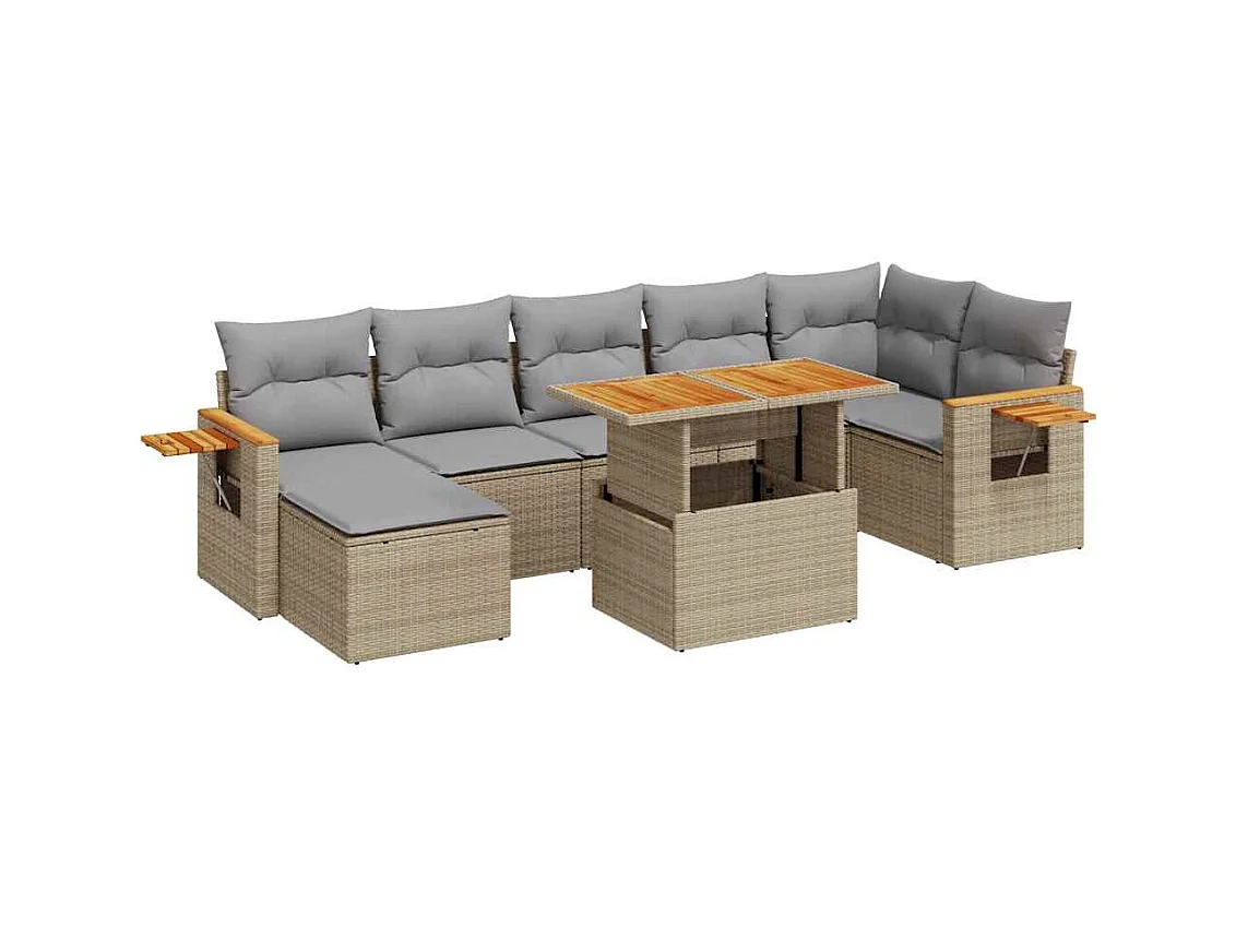 Salon de jardin avec coussins 8 pcs beige résine tressée acacia