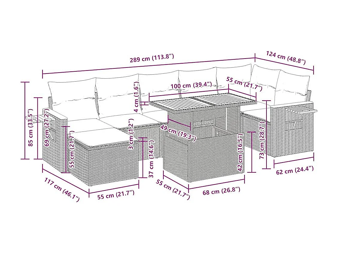Salon de jardin avec coussins 8 pcs beige résine tressée acacia