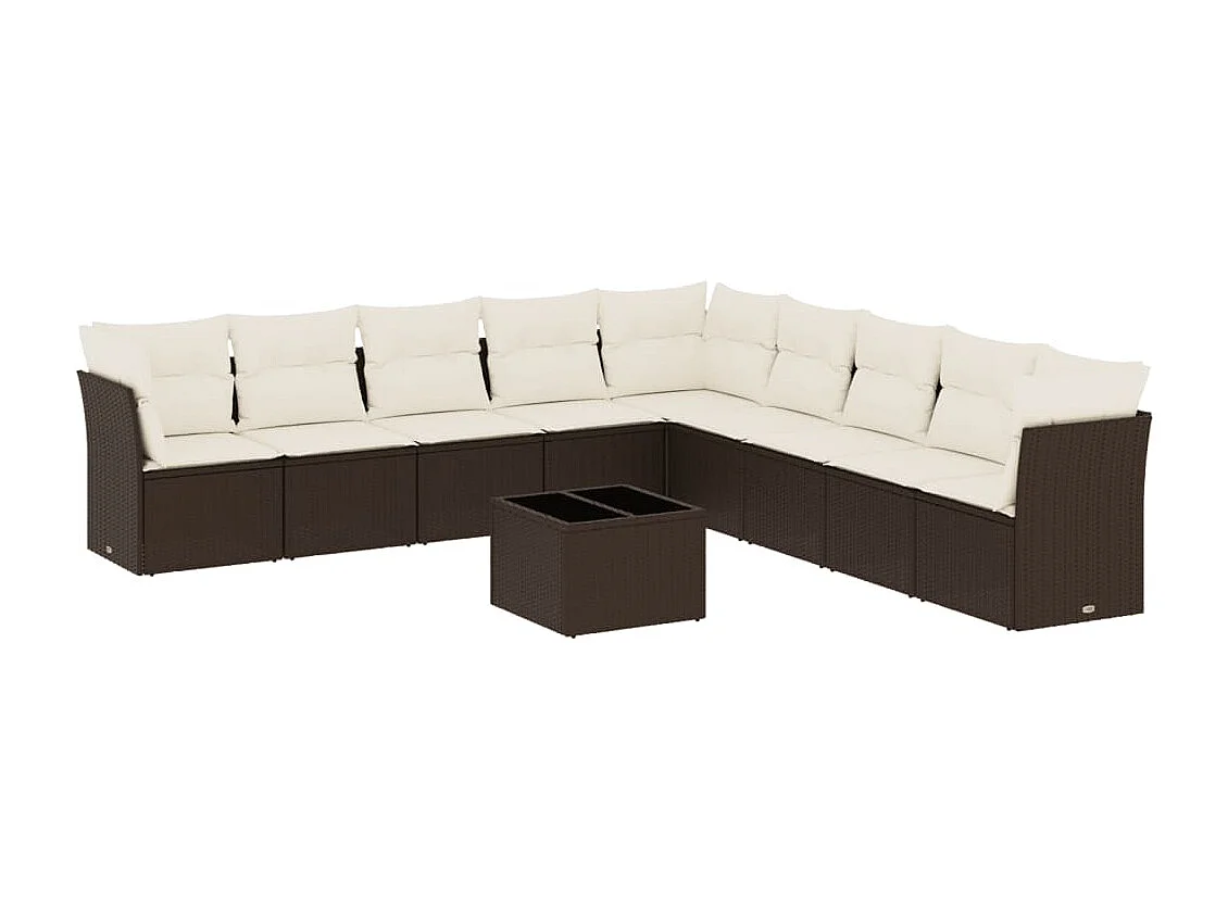 10-delige Loungeset met kussens poly rattan bruin