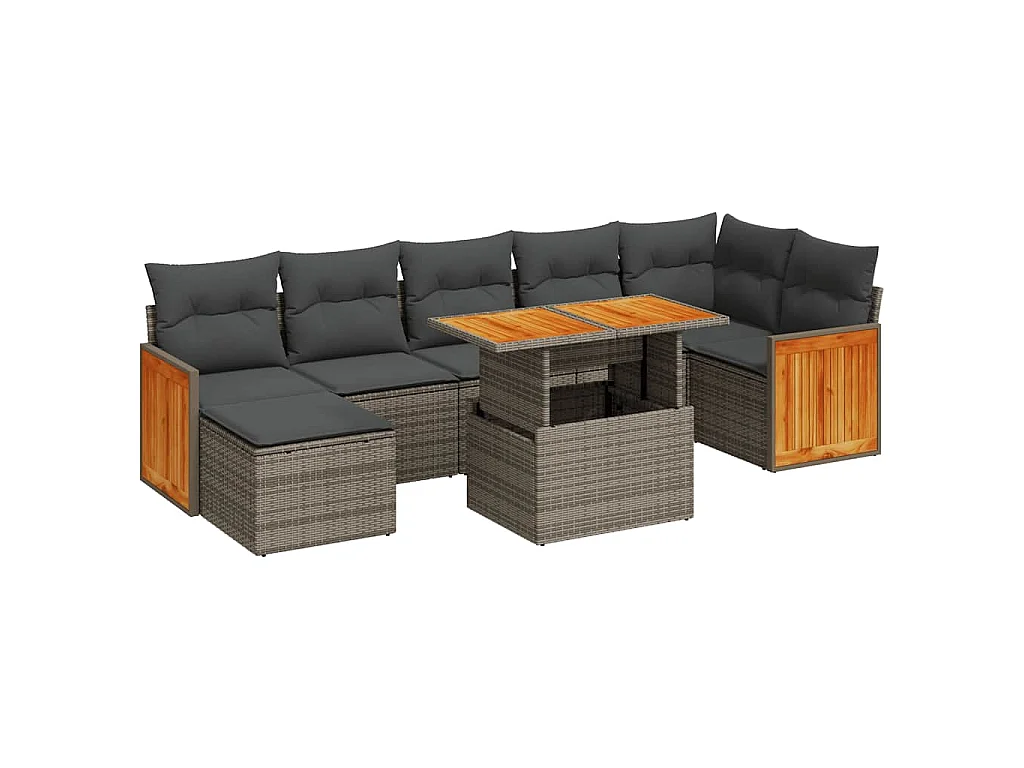 Set Divano da Giardino 8pz con Cuscini Grigio Polyrattan Acacia