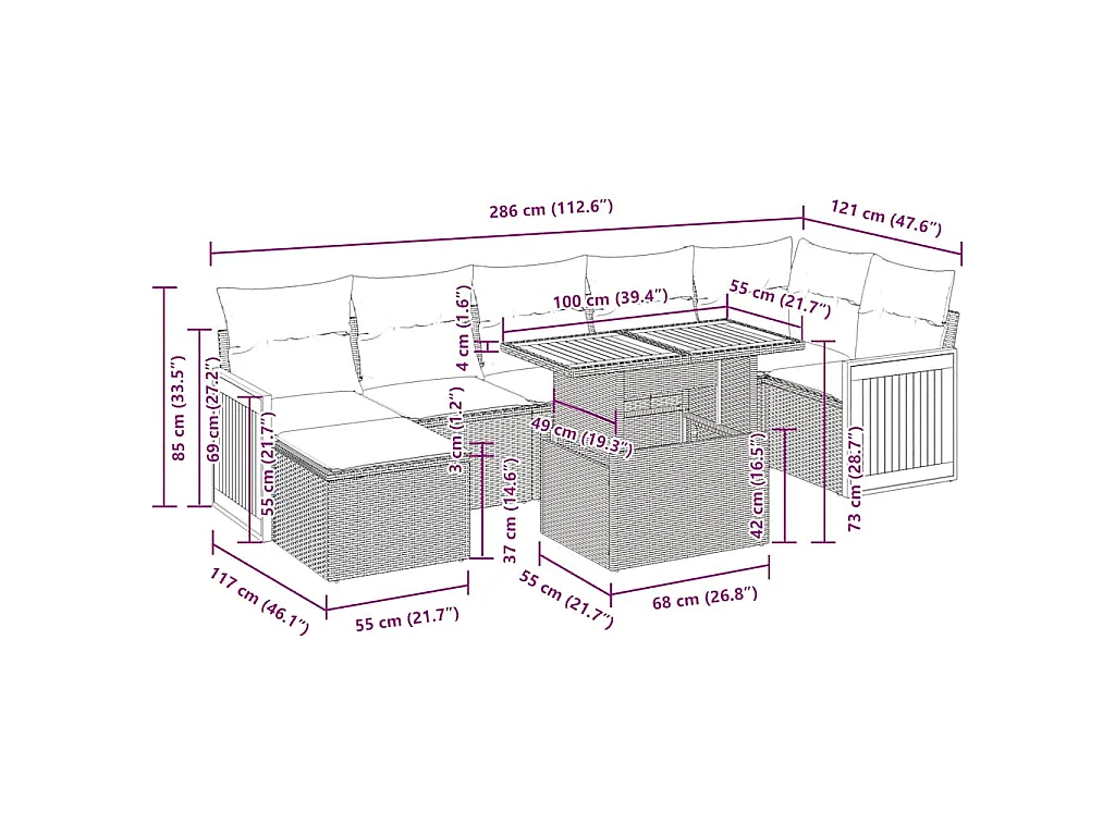 Set Divano da Giardino 8pz con Cuscini Grigio Polyrattan Acacia