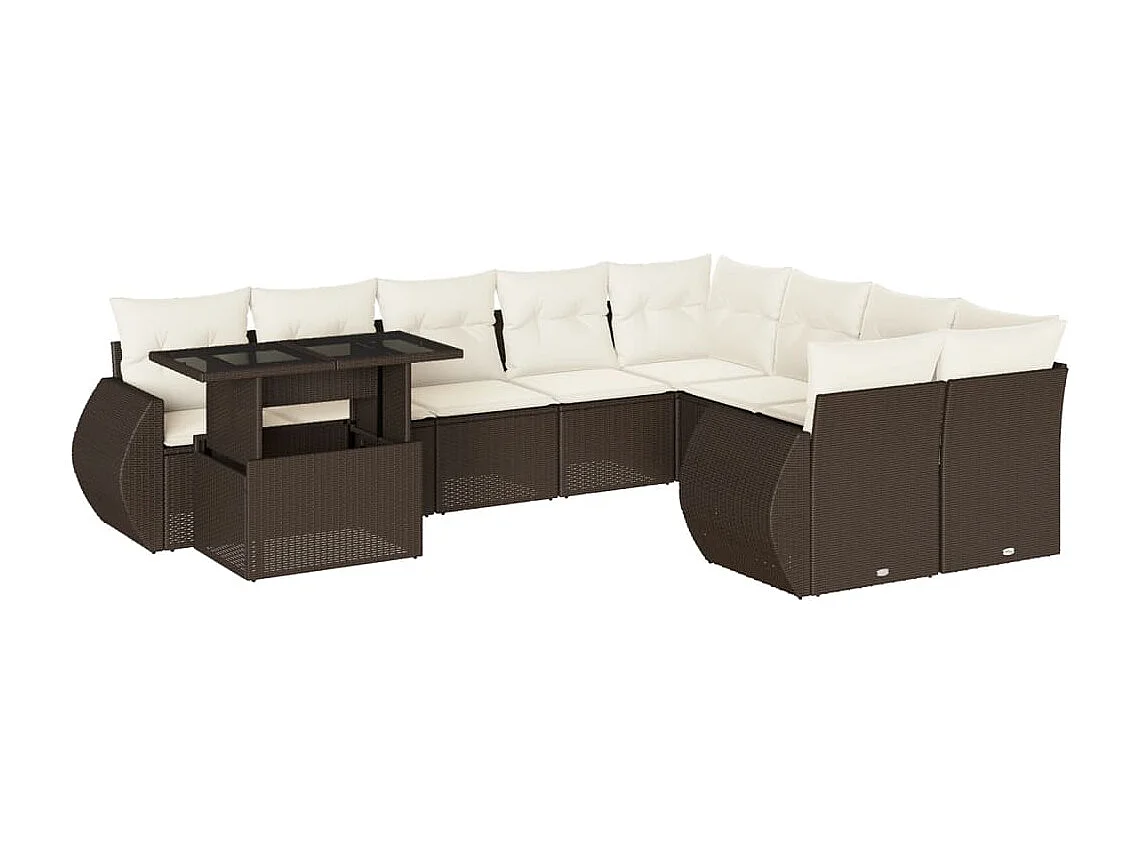 Salon de jardin 10 pcs avec coussins marron résine tressée
