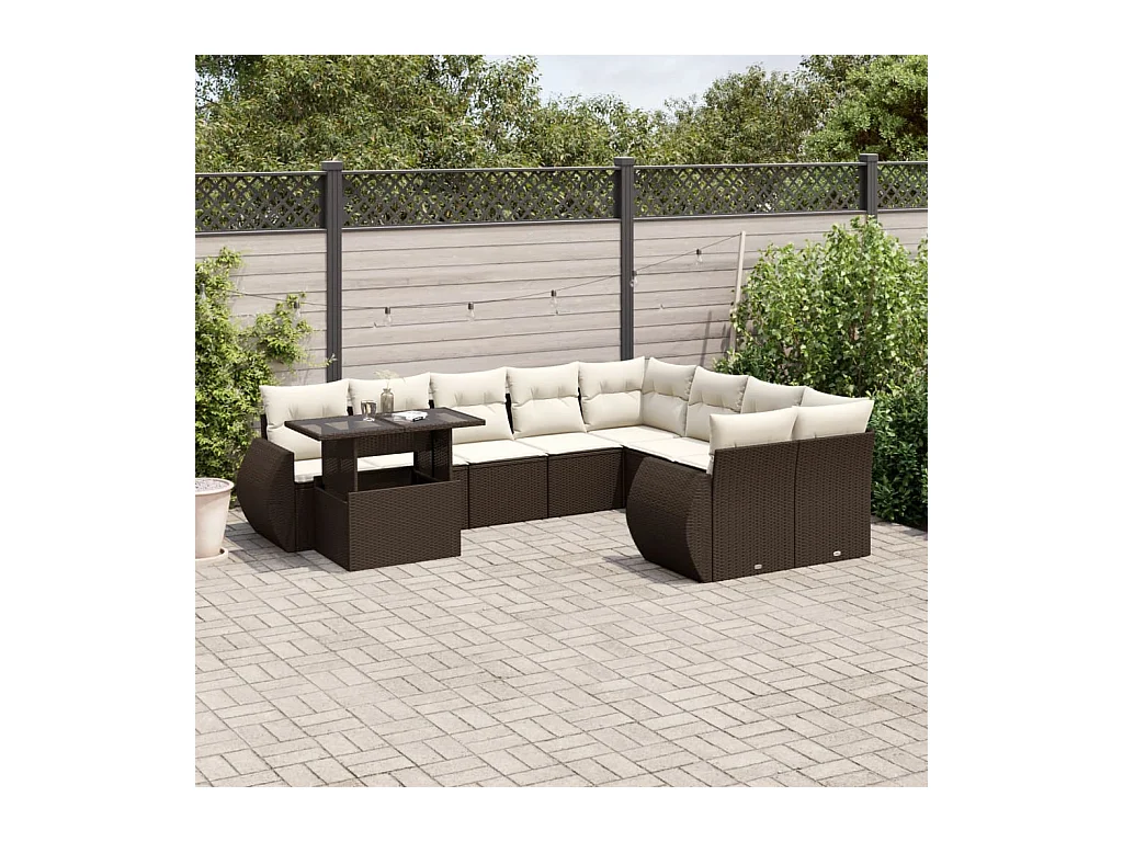 10-delige Loungeset met kussens poly rattan bruin