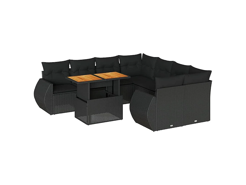 9-tlg. Garten-Sofagarnitur mit Kissen Schwarz Poly Rattan
