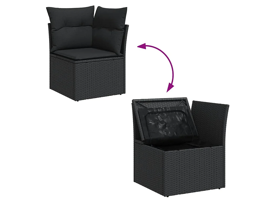 9-tlg. Garten-Sofagarnitur mit Kissen Schwarz Poly Rattan