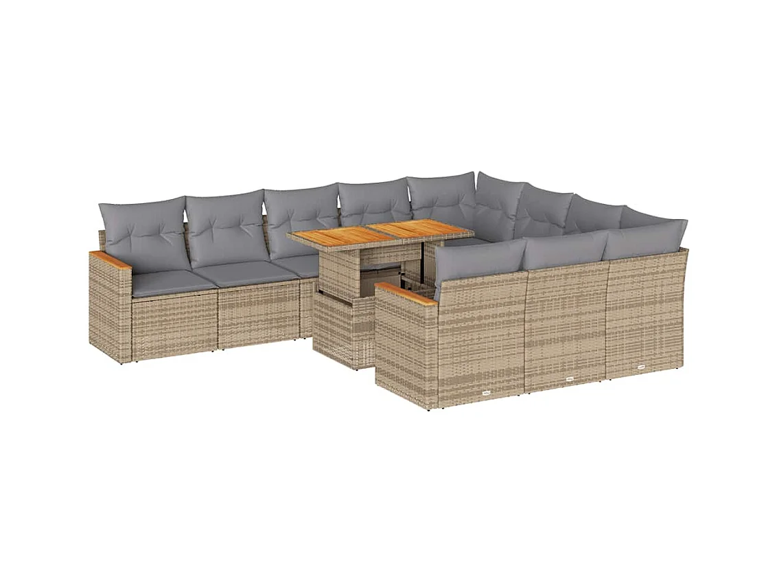 11-delige Tuinset met kussens poly rattan acacia beige