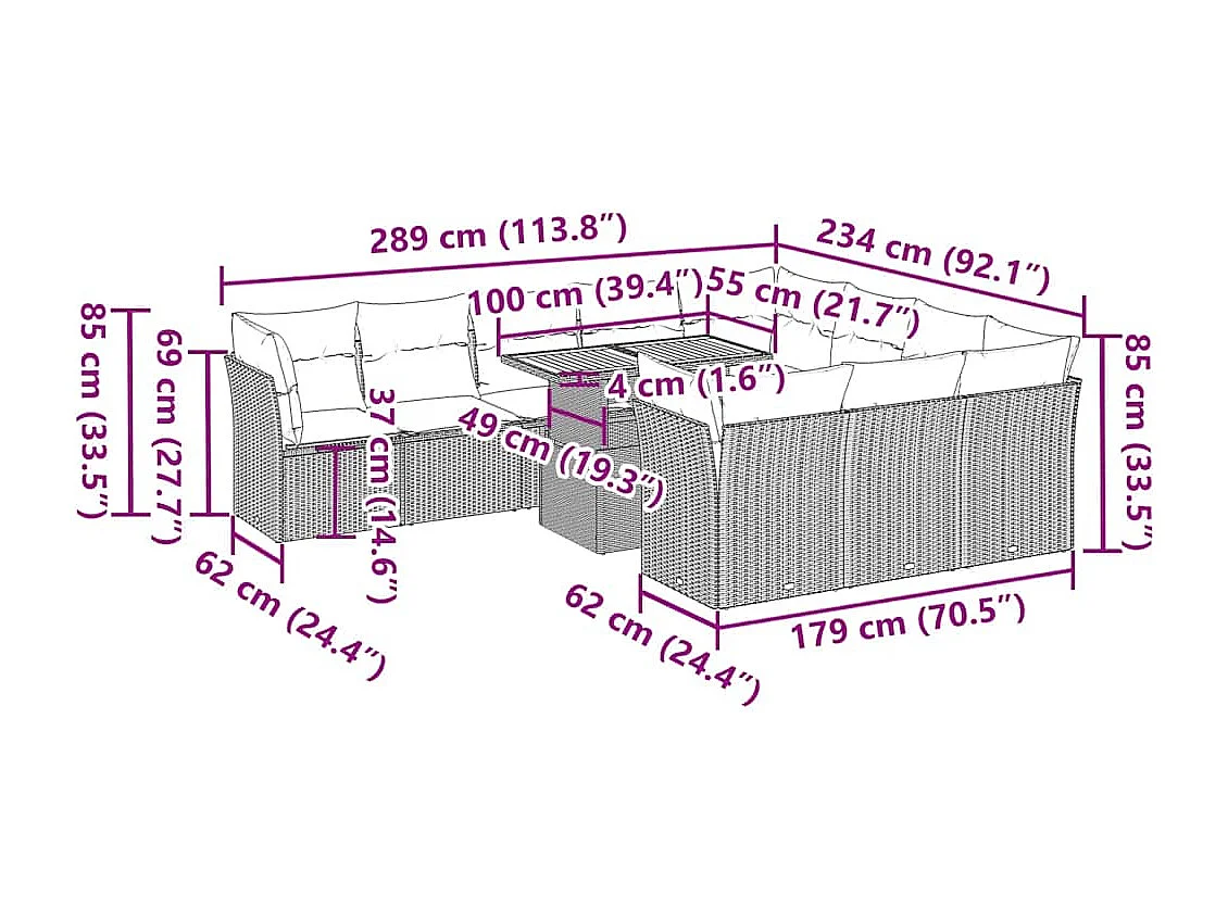 11-delige Tuinset met kussens poly rattan beige