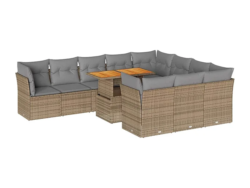 Salon de jardin 11 pcs avec coussins beige résine tressée