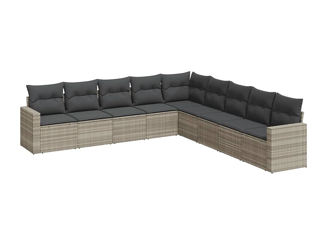 9-tlg. Garten-Sofagarnitur mit Kissen Hellgrau Poly Rattan