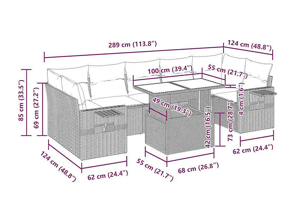 8-tlg. Garten-Sofagarnitur mit Kissen Beige Poly Rattan