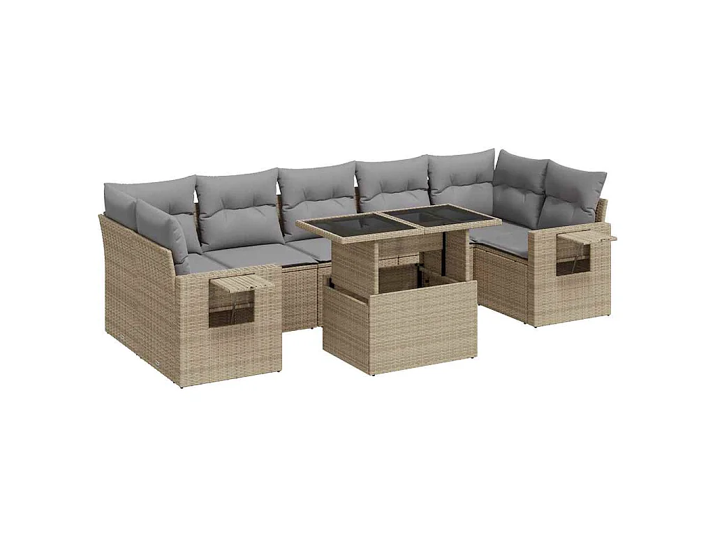Set Divano da Giardino 8 pz con Cuscini Beige in Polyrattan