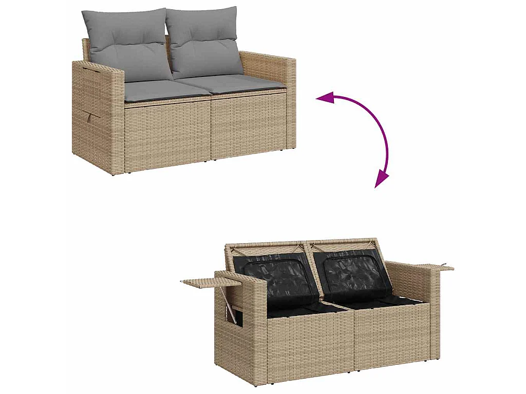 Set Divano da Giardino 8 pz con Cuscini Beige in Polyrattan