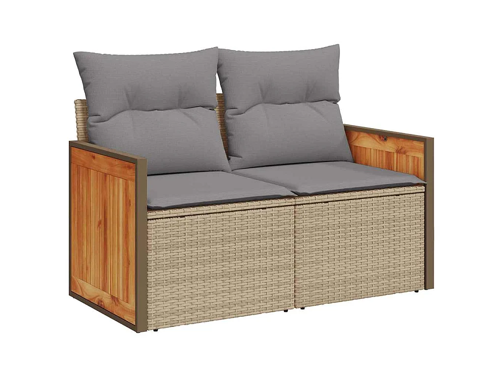 Salon de jardin avec coussins 9 pcs beige résine tressée acacia