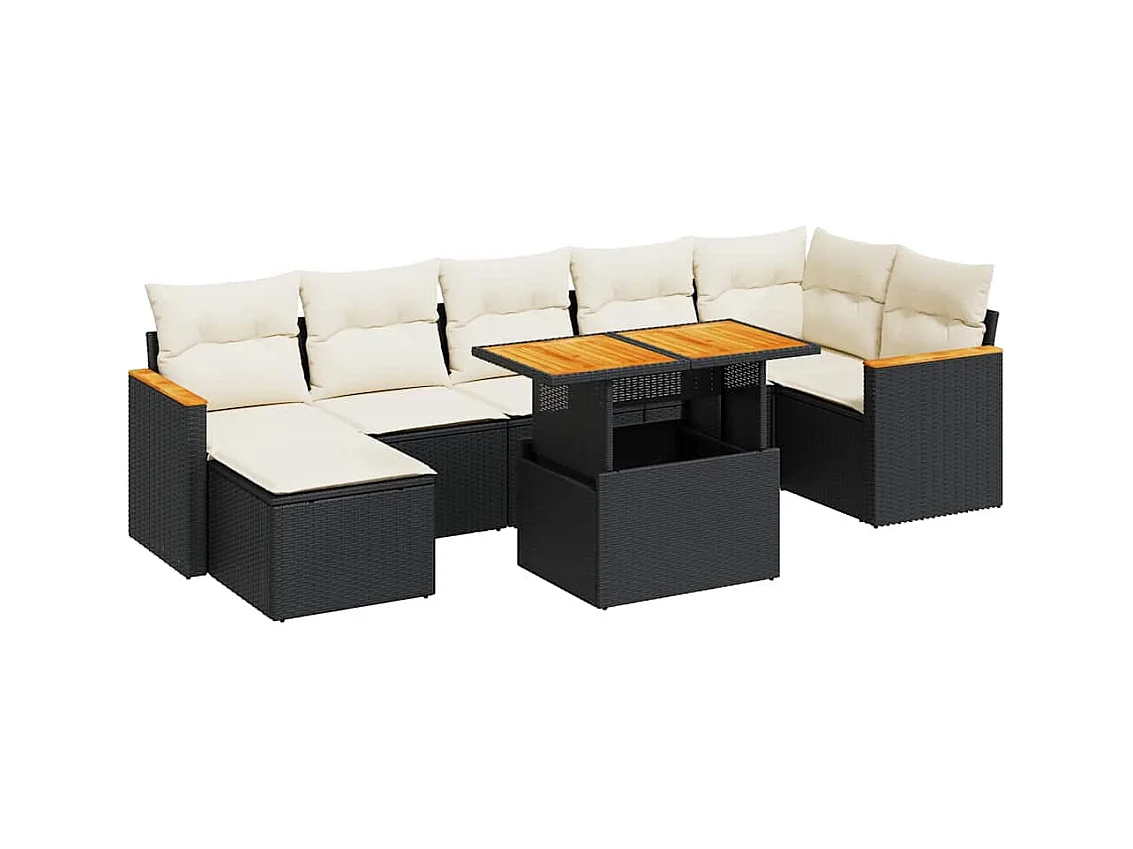8-delige Loungeset met kussens poly rattan acacia zwart