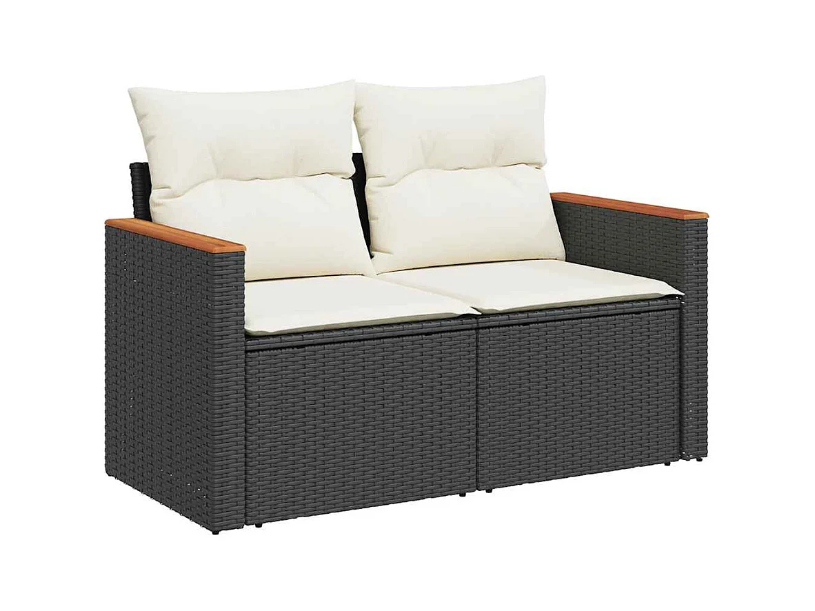 8-delige Loungeset met kussens poly rattan acacia zwart