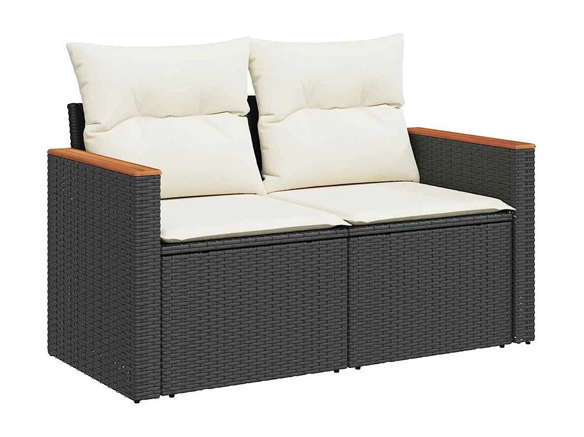 Set Divani da Giardino con Cuscini 8 pz Nero Polyrattan Acacia