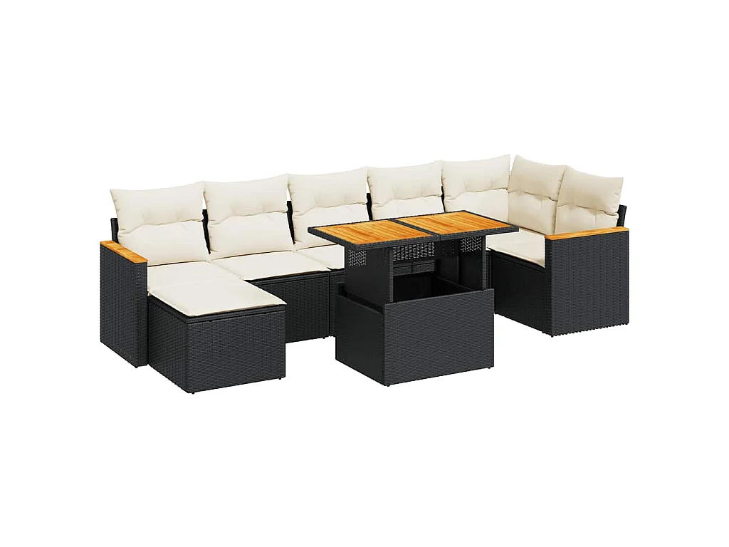 Set Divani da Giardino con Cuscini 8 pz Nero Polyrattan Acacia
