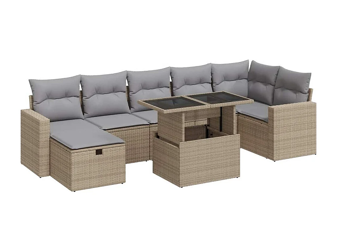 Set Divano da Giardino 8 pz con Cuscini Beige in Polyrattan