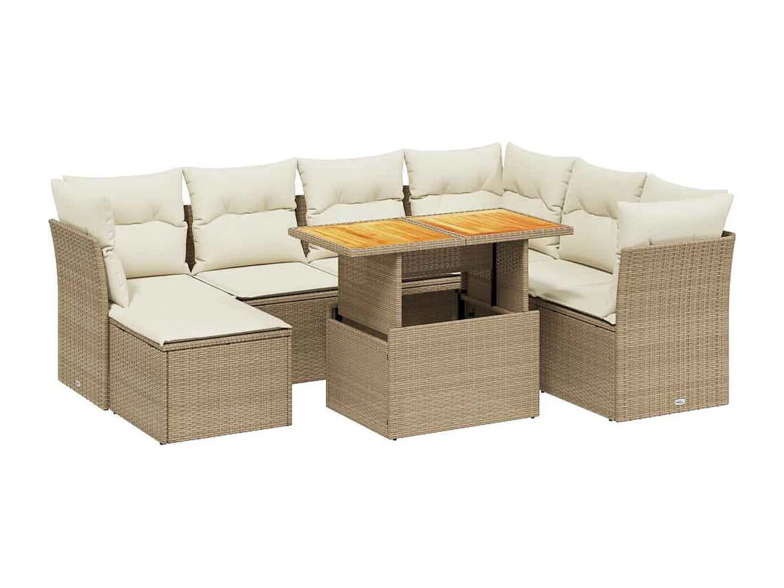 8-tlg. Garten-Sofagarnitur mit Kissen Beige Poly Rattan
