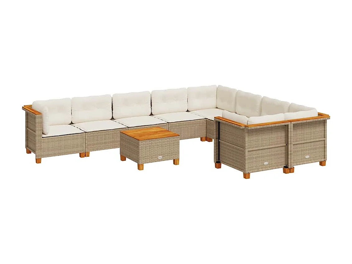 10-tlg. Garten-Sofagarnitur mit Kissen Beige Poly Rattan