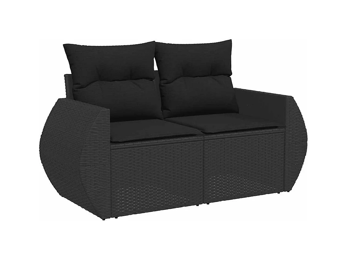 8-delige Loungeset met kussens poly rattan zwart