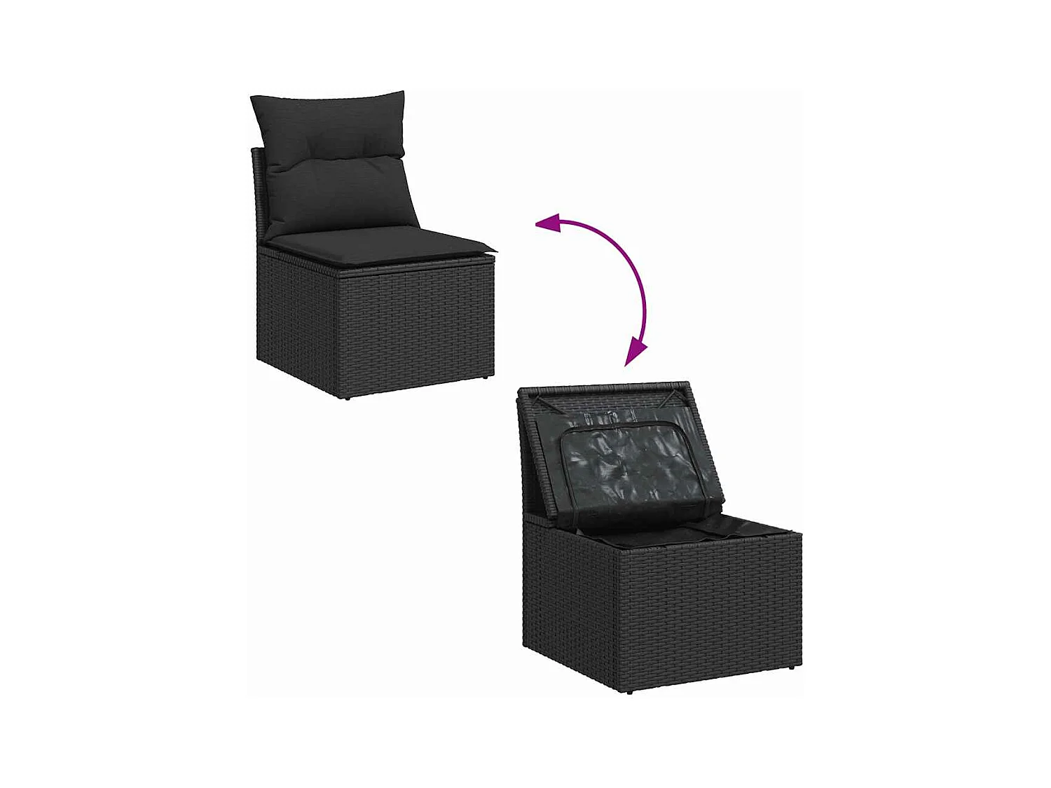 8-delige Loungeset met kussens poly rattan zwart