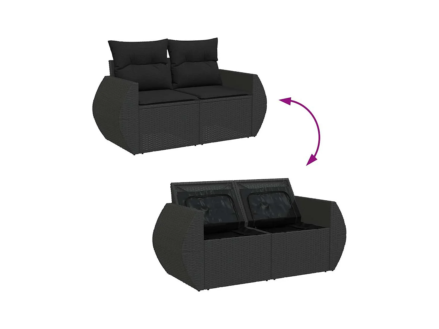 8-delige Loungeset met kussens poly rattan zwart