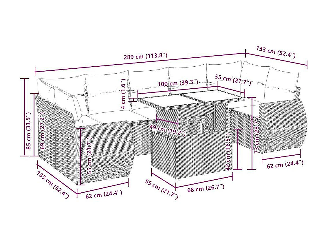 8-tlg. Garten-Sofagarnitur mit Kissen Schwarz Poly Rattan