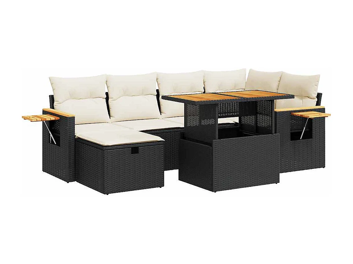 Salon de jardin 8 pcs avec coussins noir résine tressée