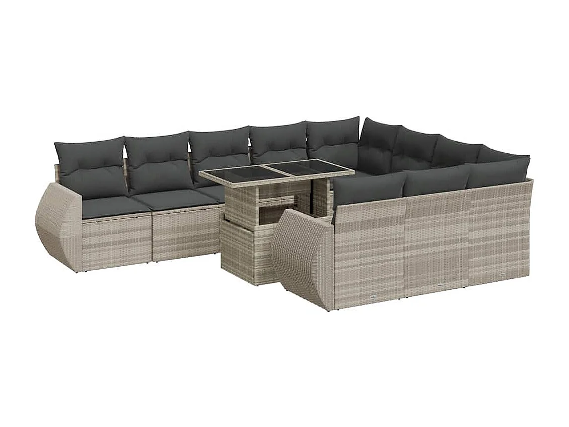 Salon de jardin 11 pcs avec coussins gris clair résine tressée