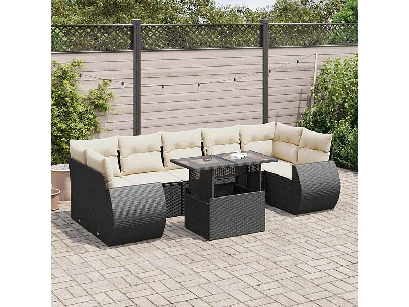 Set Divani da Giardino con Cuscini 8 pz Nero in Polyrattan