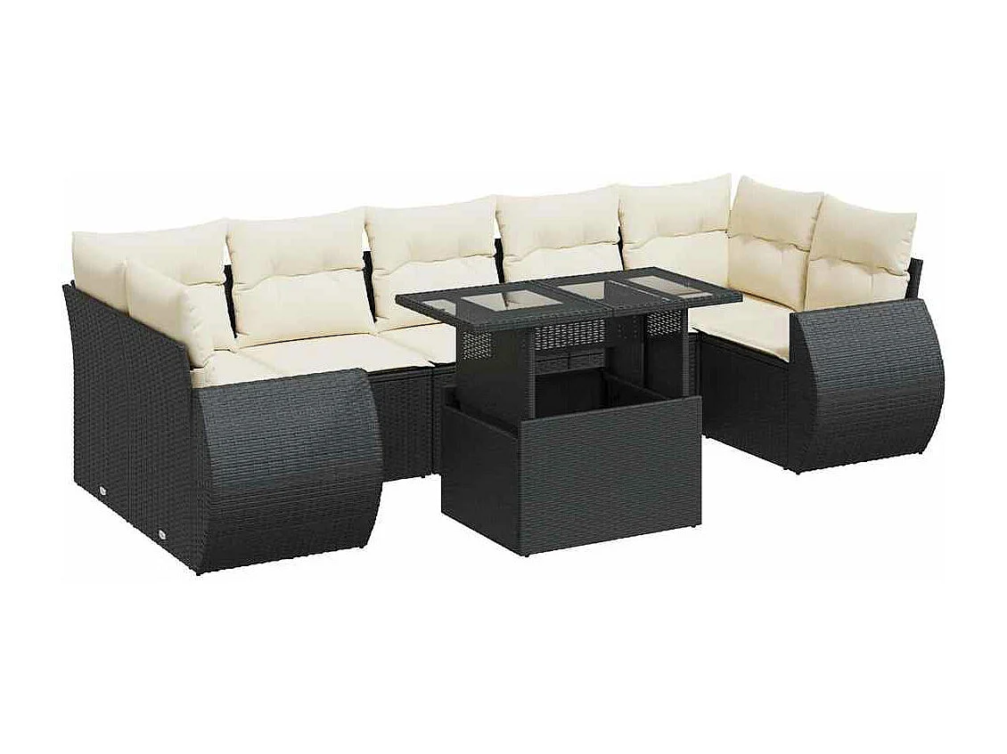 Set Divani da Giardino con Cuscini 8 pz Nero in Polyrattan