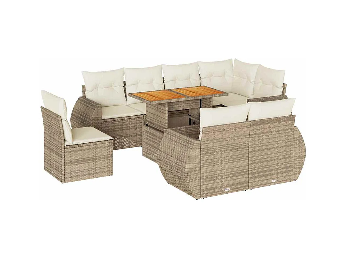 Salon de jardin avec coussins 9 pcs beige résine tressée
