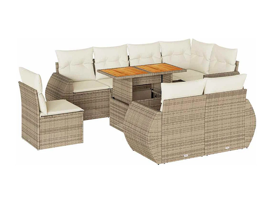 Salon de jardin avec coussins 9 pcs beige résine tressée