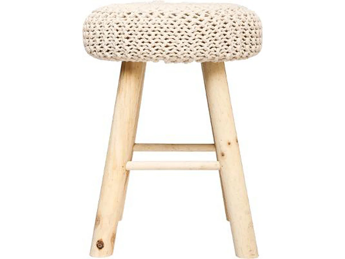 lot de 2 tabourets tricotés coloris Beige en Polyuréthane et Pin - Dim : L30 x l30 x H41 cm