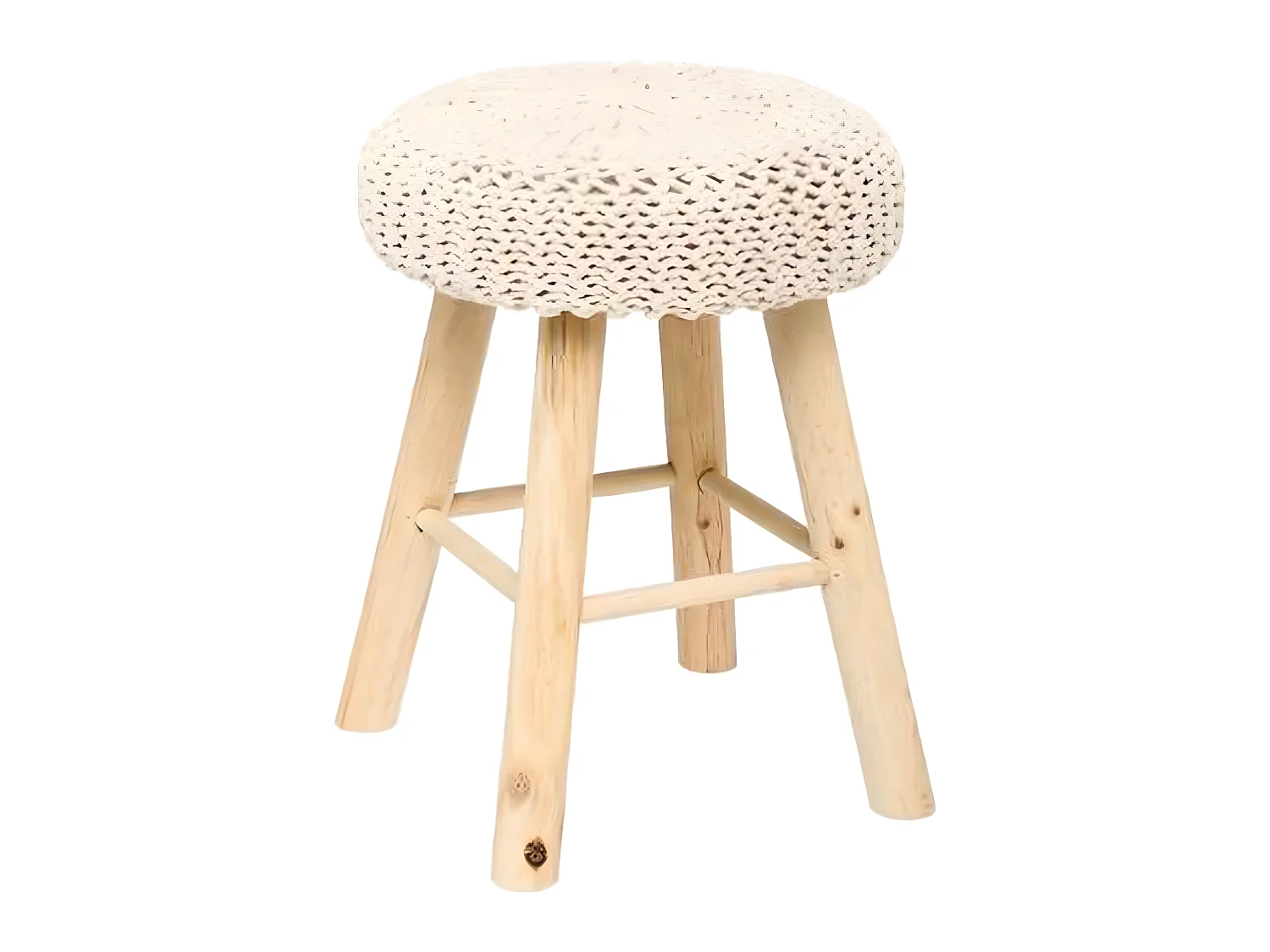 lot de 2 tabourets tricotés coloris Beige en Polyuréthane et Pin - Dim : L30 x l30 x H41 cm
