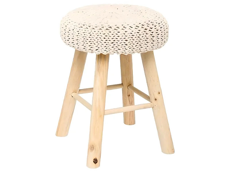 lot de 2 tabourets tricotés coloris Beige en Polyuréthane et Pin - Dim : L30 x l30 x H41 cm