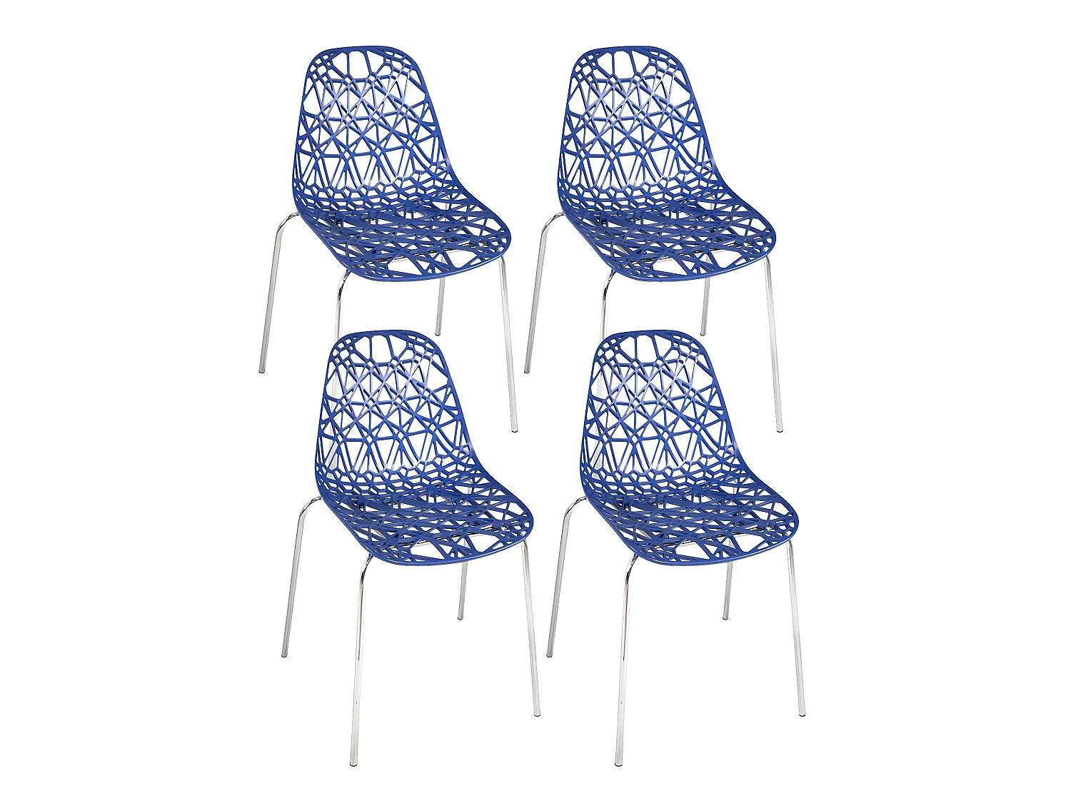 Lot 4 chaises de cuisine design moderne siège effet dentelle nid d'abeille pieds chrome IKO (Bleu)