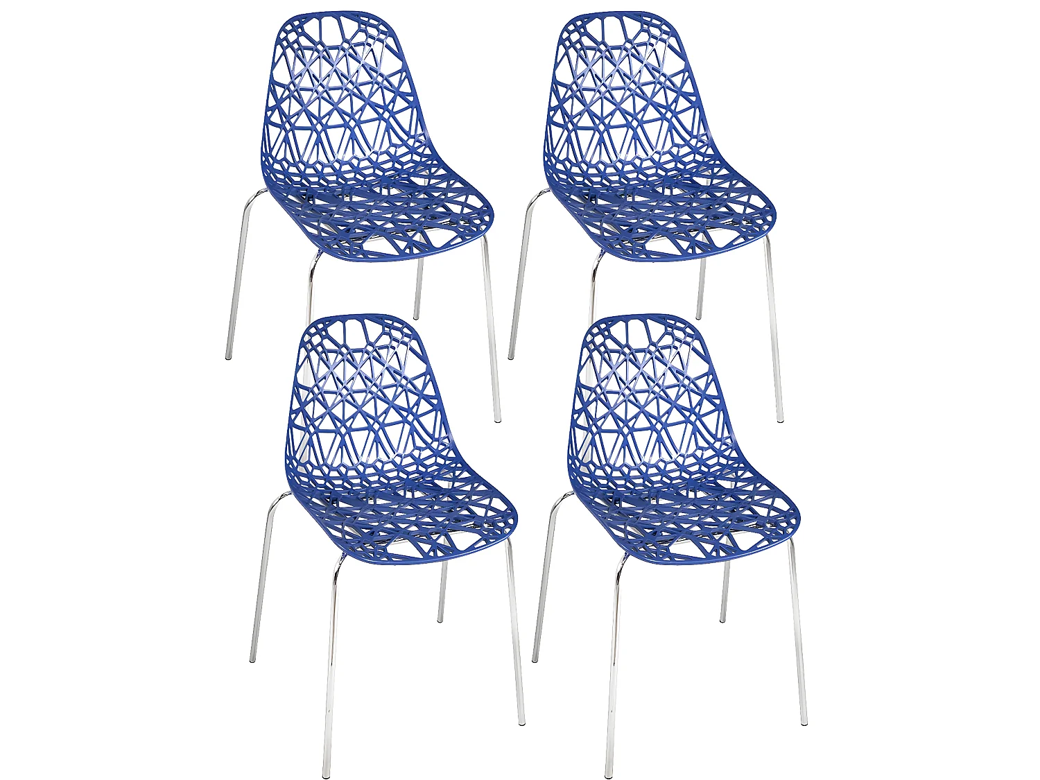 Lot 4 chaises de cuisine design moderne siège effet dentelle nid d'abeille pieds chrome IKO (Bleu)
