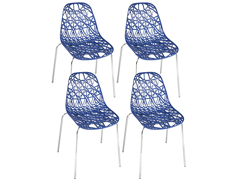 Lot 4 chaises de cuisine design moderne siège effet dentelle nid d'abeille pieds chrome IKO (Bleu)