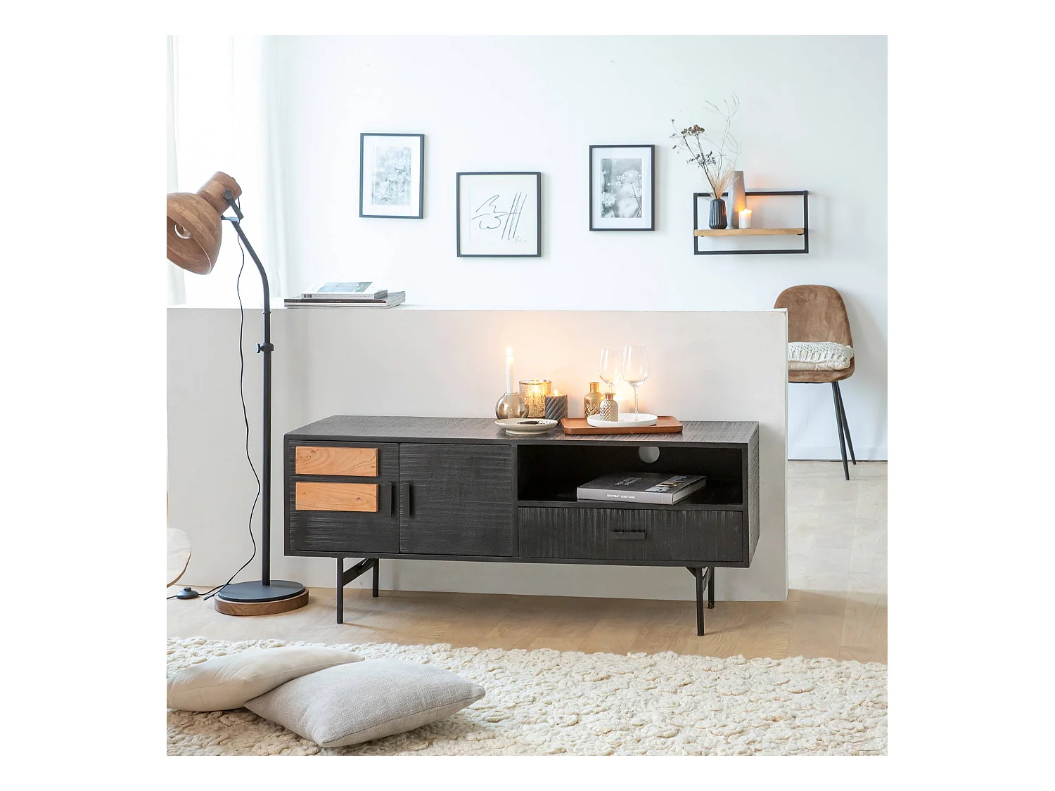 Etagère murale en bois de manguier grand modèle Joie