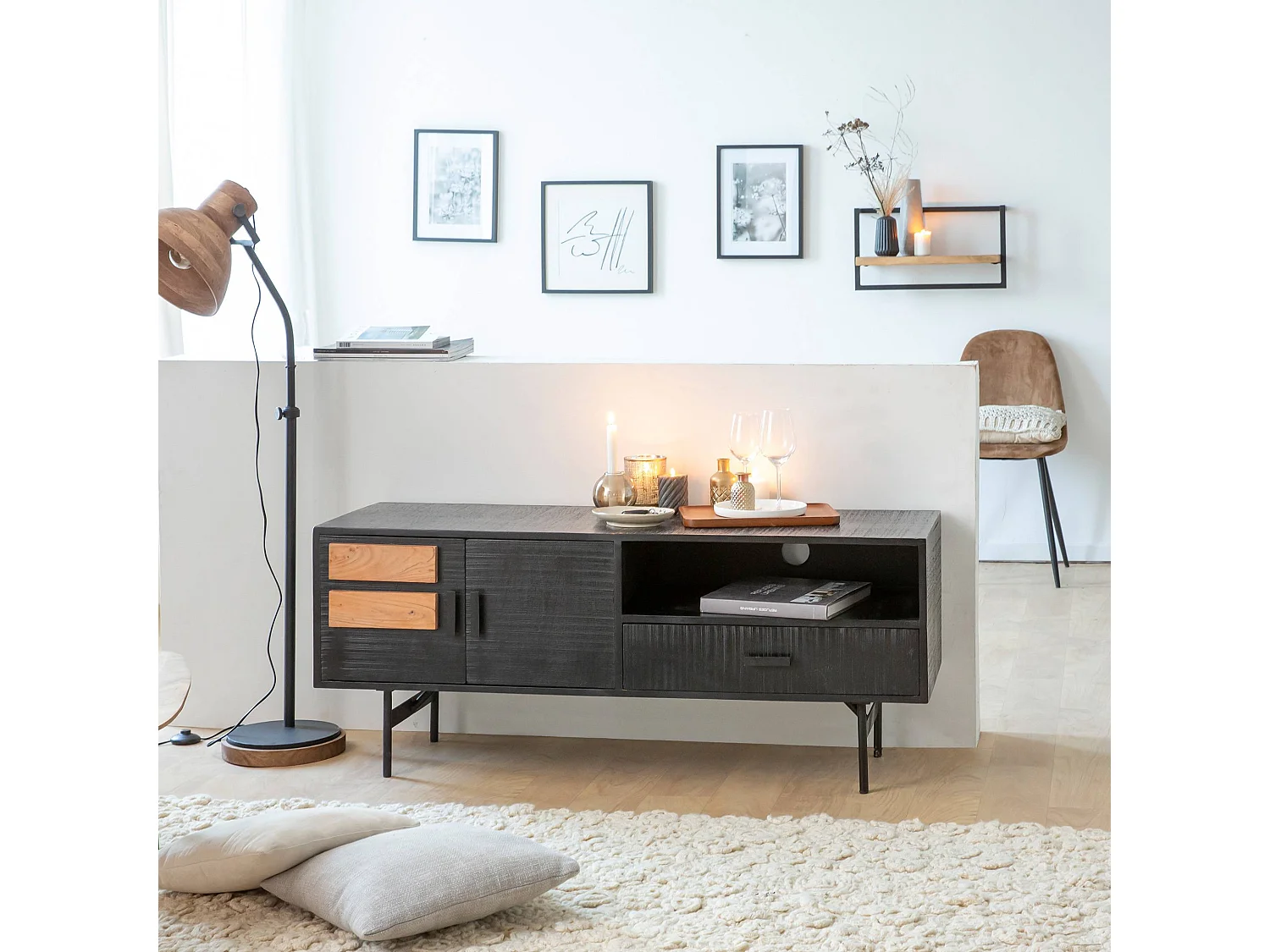 Etagère murale en bois de manguier grand modèle Joie