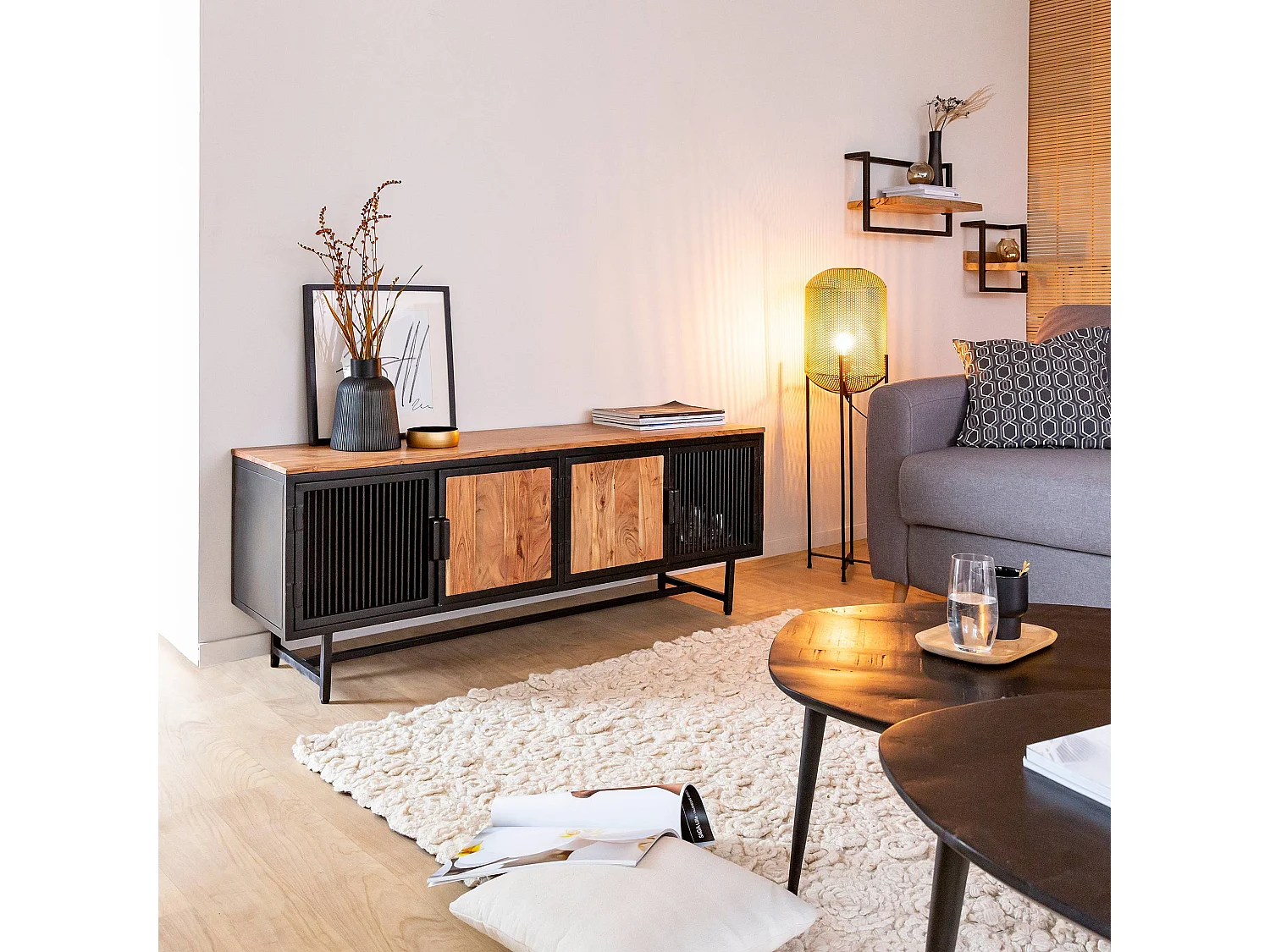 Etagère murale en bois de manguier grand modèle Joie