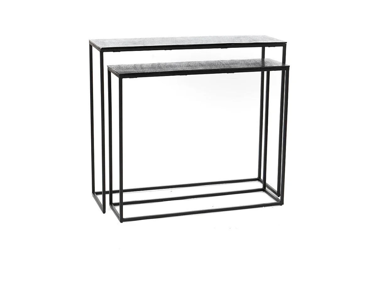Set de 2 consoles en fonte d'aluminium finition noire irisée