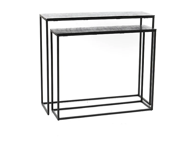 Set de 2 consoles en fonte d'aluminium finition noire irisée