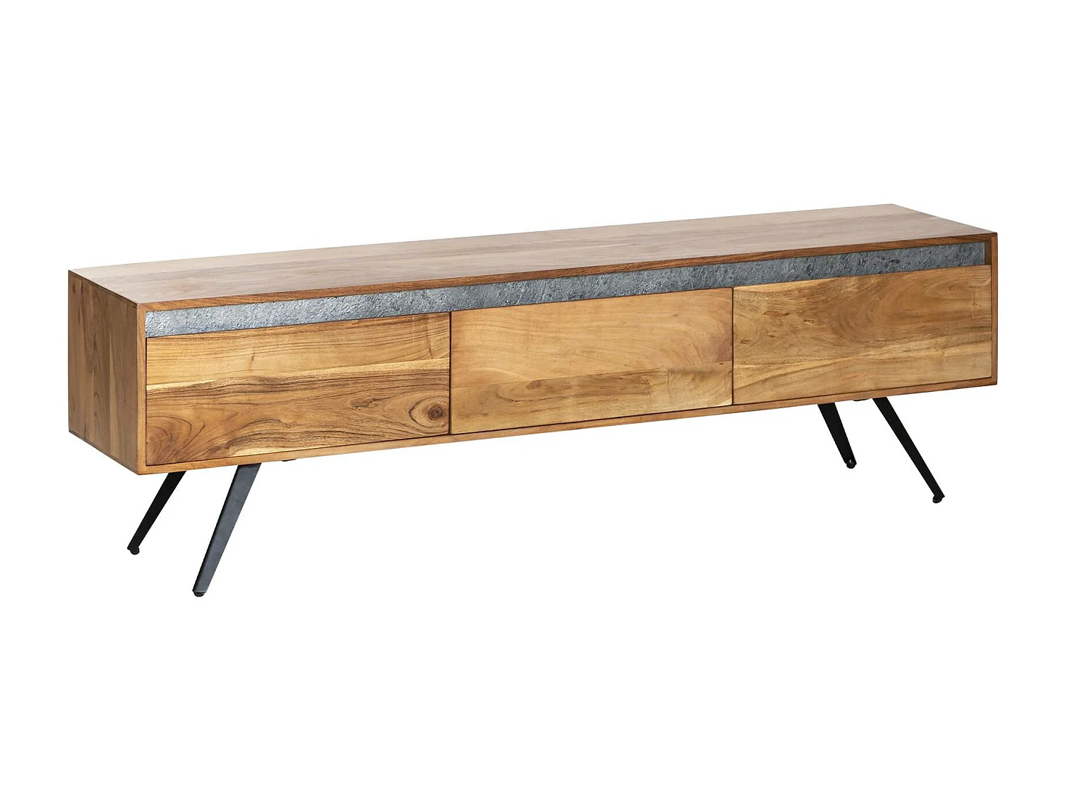 Mueble TV de madera de acacia y piedra Yvan con almacenamiento - Made in Meubles