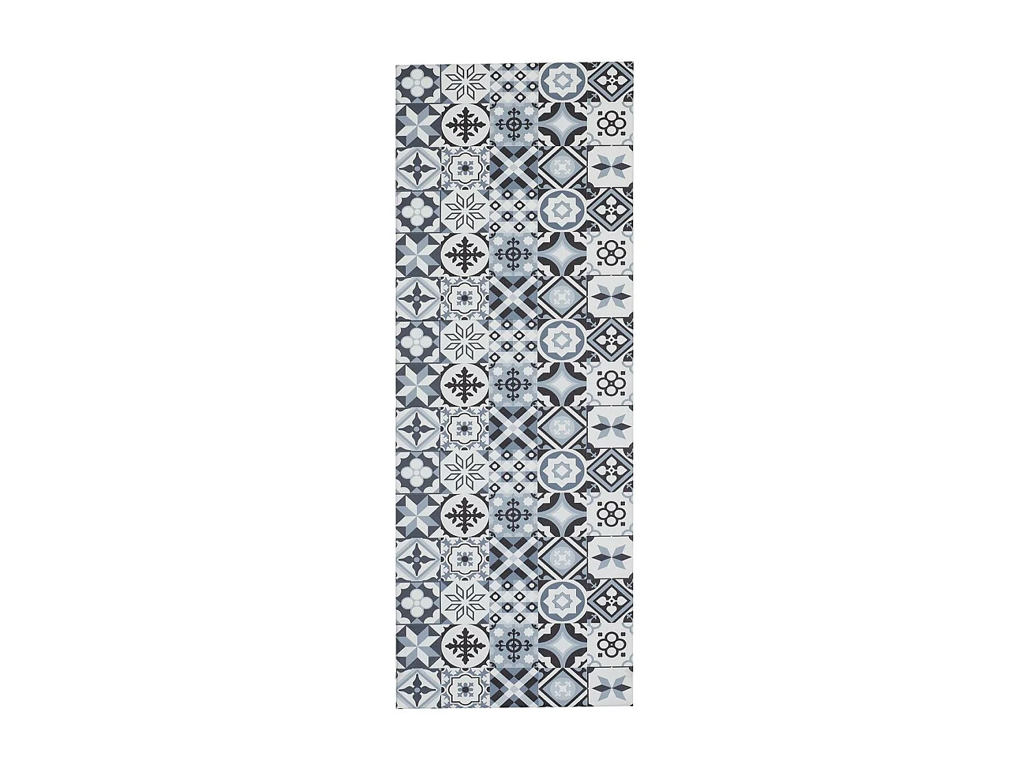tapis cuisine 70x200 en PVC gris et noir motif géométrique PKIT
