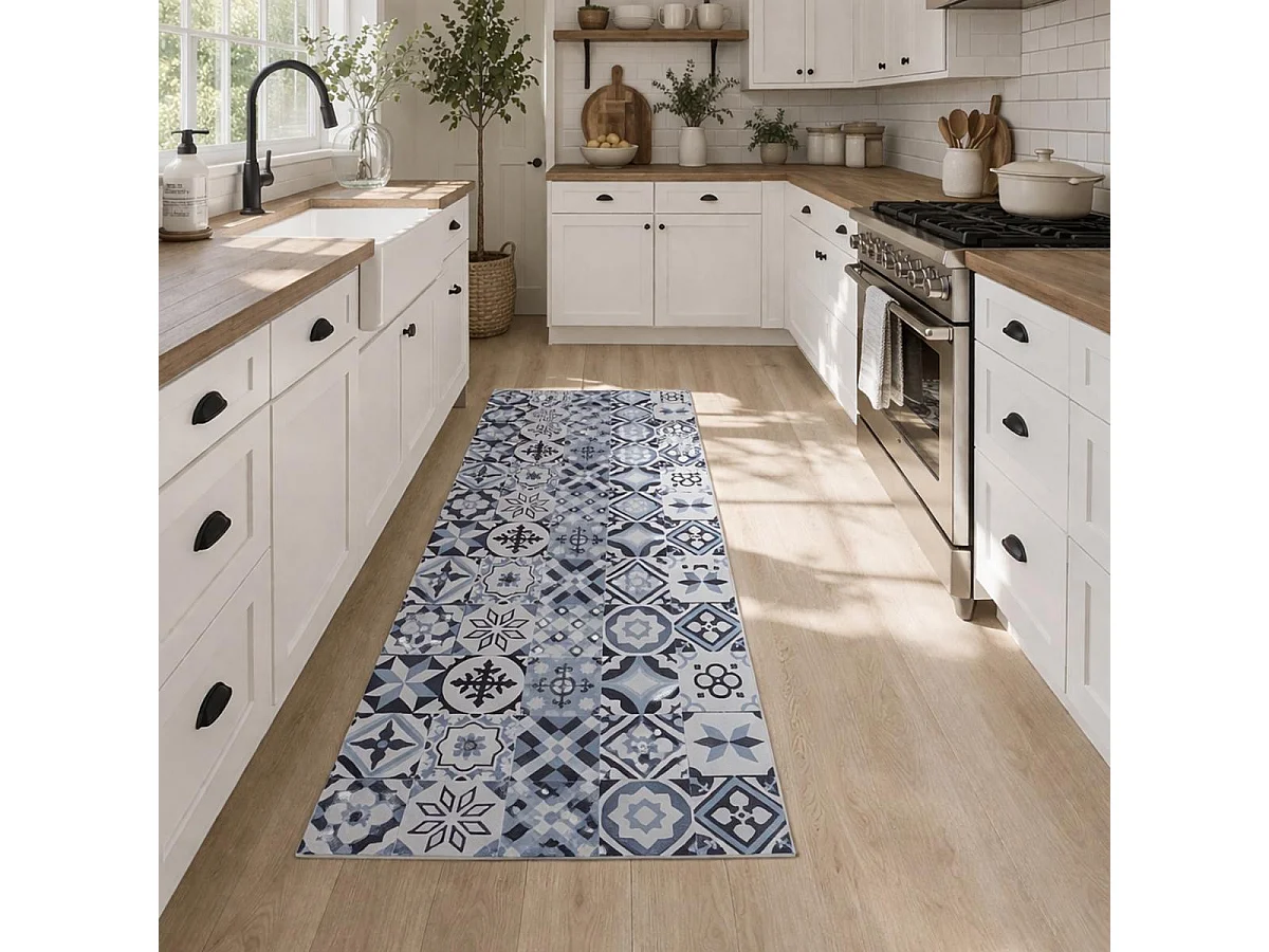 tappeto da cucina 120x170 in PVC grigio e nero fantasia floreale PVC KIT