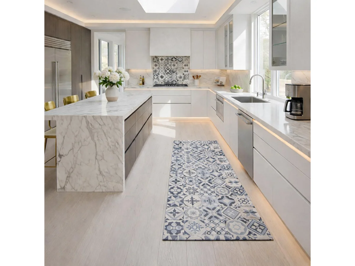 tappeto da cucina 120x170 in PVC grigio e nero fantasia floreale PVC KIT